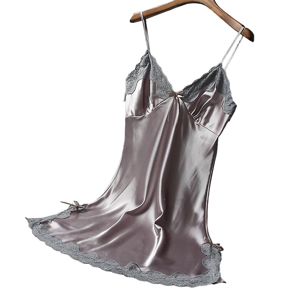 Femmes Sexy Satin doux chemise de nuit dentelle Lingerie femmes vêtements secrets vêtements de nuit nouvelle Robe dames Robe portefeuille Robe sous-vêtements Sexy