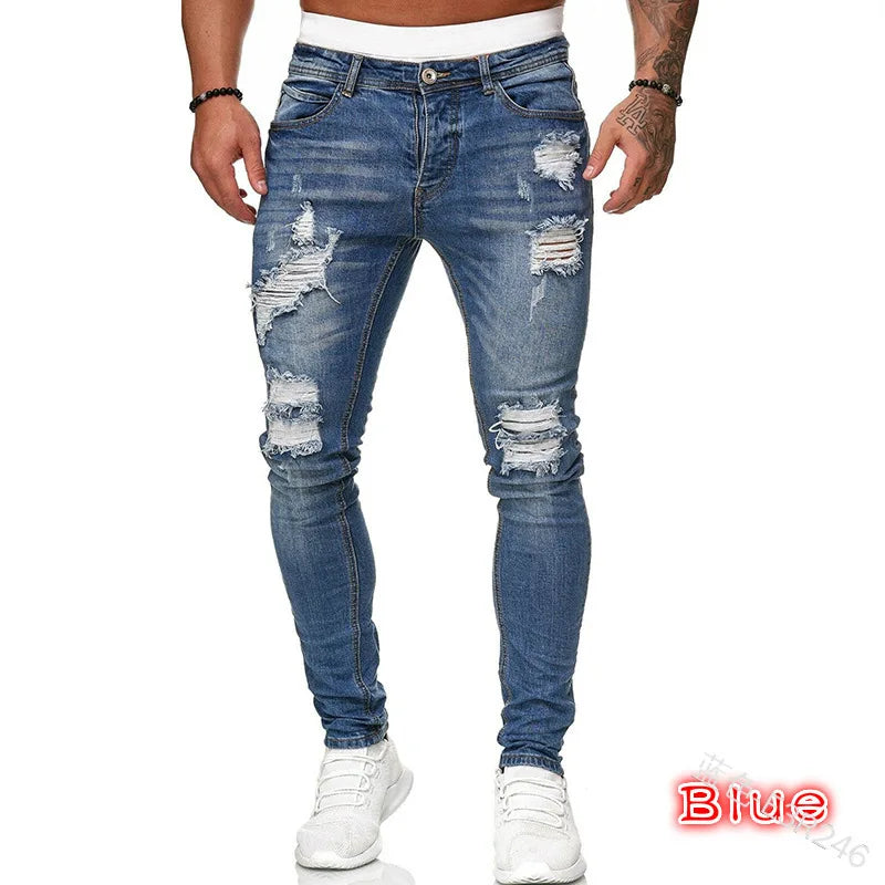 Nouveaux hommes Skinny déchiré jean mode, coupe mince Stretch décontracté Denim