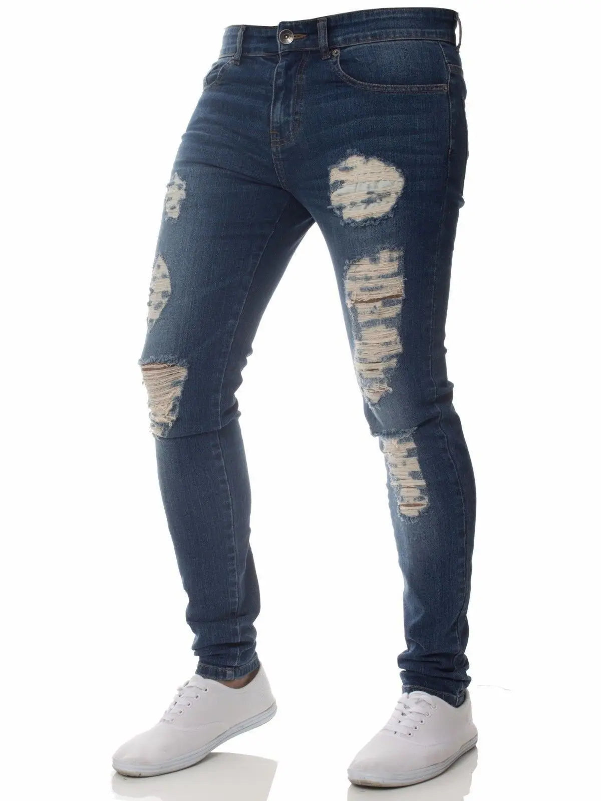 Nouveaux hommes Skinny déchiré jean mode, coupe mince Stretch décontracté Denim