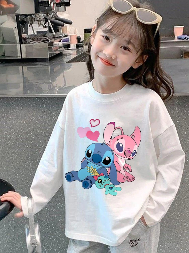 Disney Lilo & point enfants T-shirt coton t-shirts à manches longues manteau de base vêtements de loisirs garçons filles mignon dessin animé hauts enfants vêtements