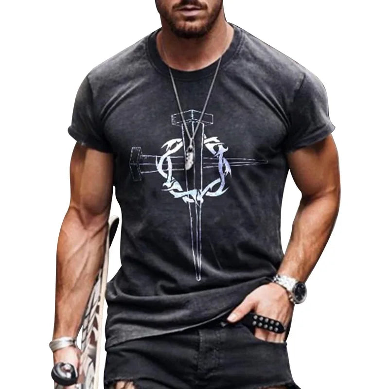 T-shirt col rond pour hommes, Streetwear, Cool, surdimensionné, imprimé drapeau américain, été, 2023