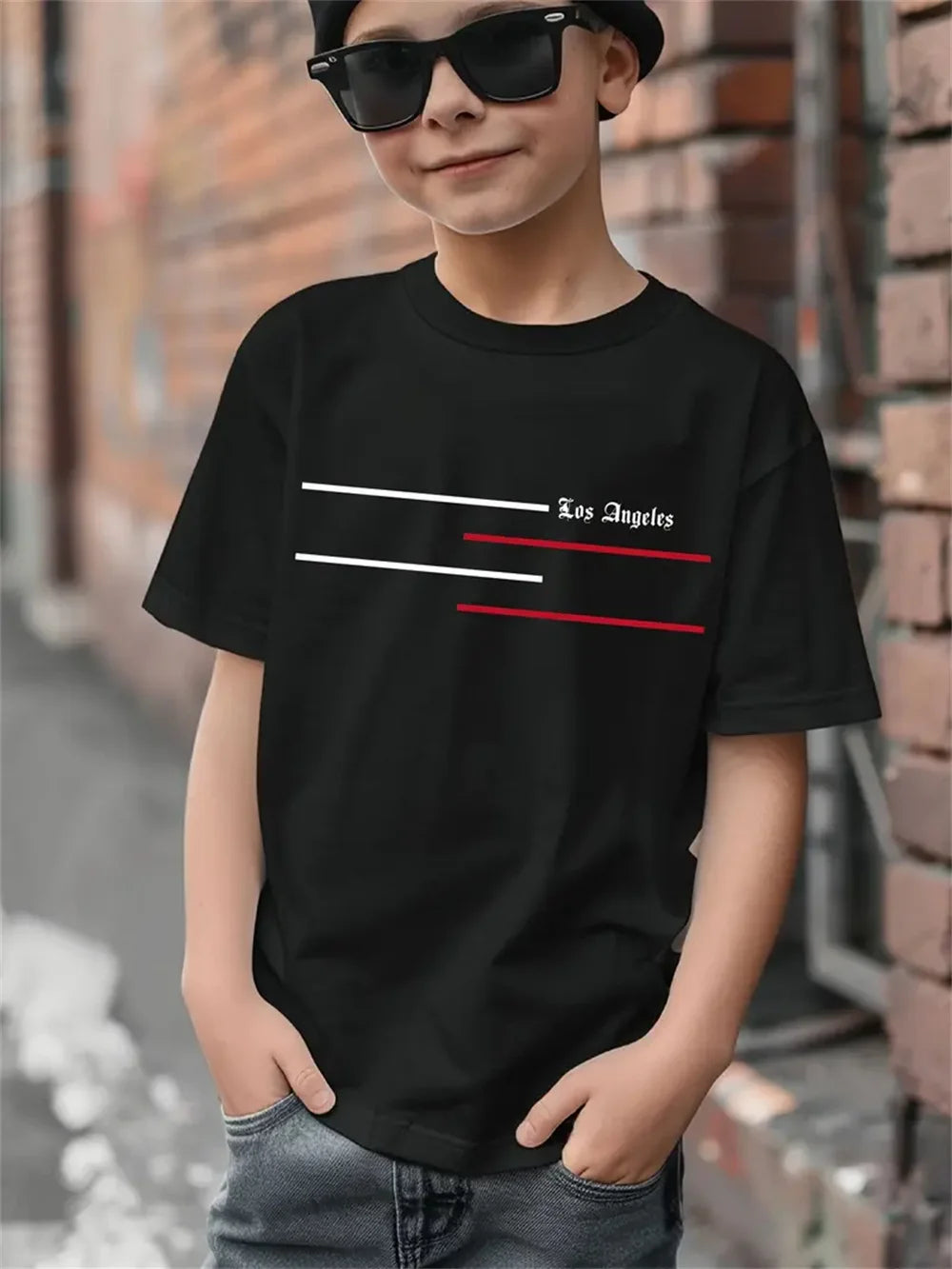 T-shirt manches courtes pour enfants, avec lettres simples imprimées en 3d, à la mode, pour garçons
