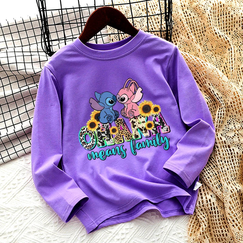 Disney Lilo & point enfants T-shirt coton t-shirts à manches longues manteau de base vêtements de loisirs garçons filles mignon dessin animé hauts enfants vêtements