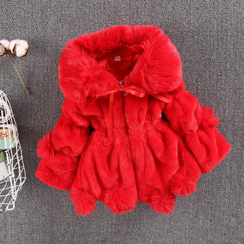 Veste d'automne et d'hiver pour petites filles de 1 à 7 ans, manteau chaud en fausse fourrure pour filles, vêtements d'extérieur princesse de noël, vêtements en peluche à la mode pour enfants