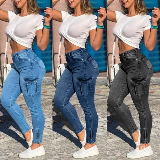 Femmes jean gaine crayon pantalon poches Cargo Denim en détresse taille haute lavage coupe ajustée veste pour homme longueur cheville solide