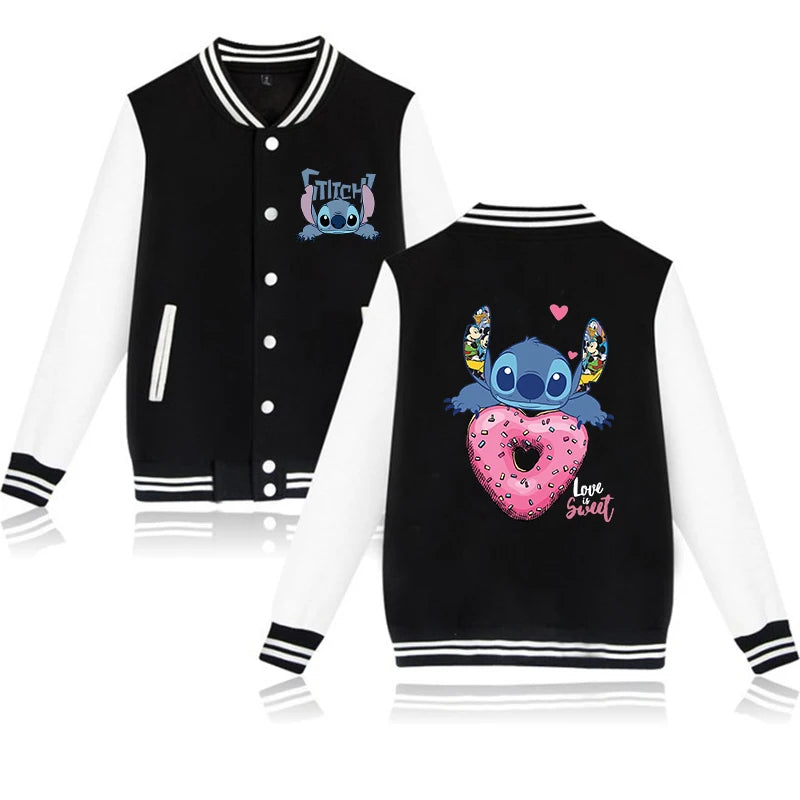 90s Disney Sweat à capuche Lilo Stitch Veste de baseball Hommes Femmes Sweat Enfants Garçons Filles Harajuku Vestes Streetwear College Coats