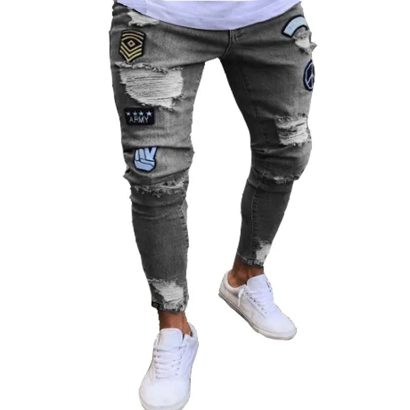 Nouveaux hommes Skinny déchiré jean mode, coupe mince Stretch décontracté Denim