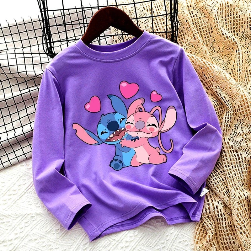 Disney Lilo & point enfants T-shirt coton t-shirts à manches longues manteau de base vêtements de loisirs garçons filles mignon dessin animé hauts enfants vêtements