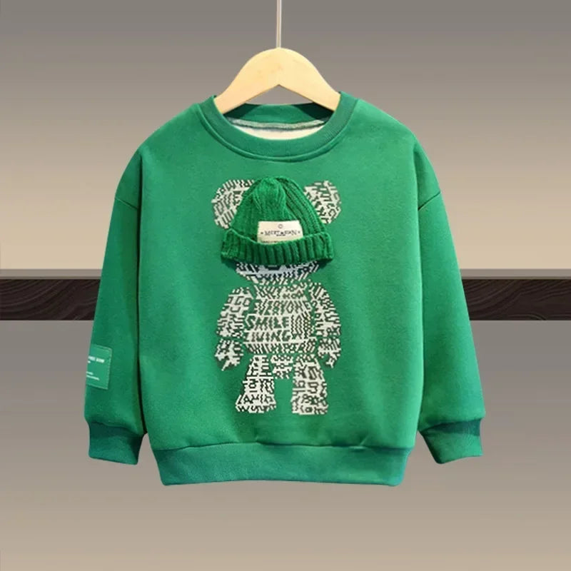 Ensemble de vêtements d'automne pour bébés filles et garçons, sweat-shirt avec ours de dessin animé, pantalon et haut à boutons, costume deux pièces, survêtement en coton