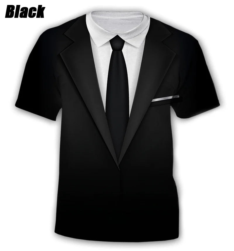 T-shirts drôles costume et cravate 3D t-shirt mode d'été enfants t-shirt style décontracté garçons t-shirt surdimensionné hauts pour enfants