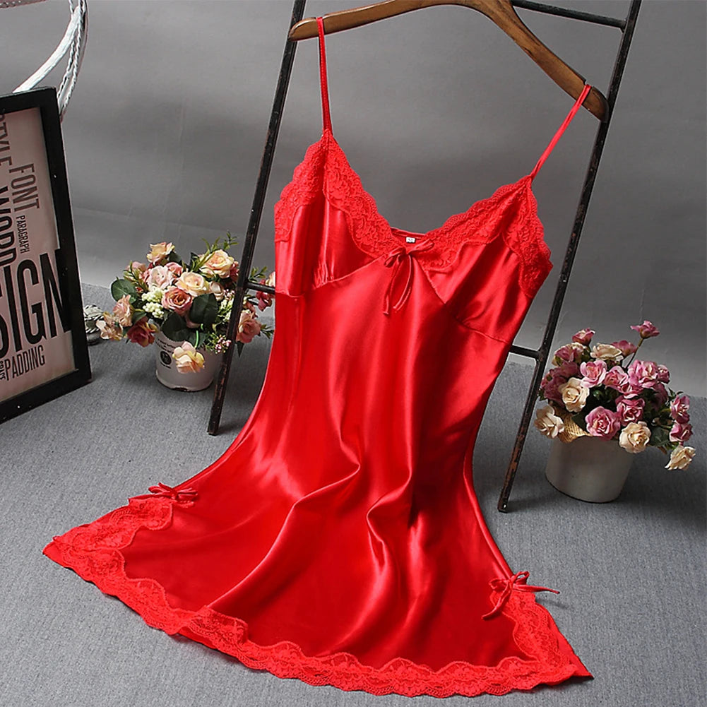 Femmes Sexy Satin doux chemise de nuit dentelle Lingerie femmes vêtements secrets vêtements de nuit nouvelle Robe dames Robe portefeuille Robe sous-vêtements Sexy