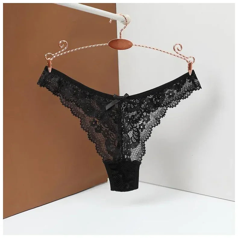 String en dentelle ajouré Sexy pour femmes, sous-vêtements Sexi, couleur unie, culotte de tentation, slip taille haute