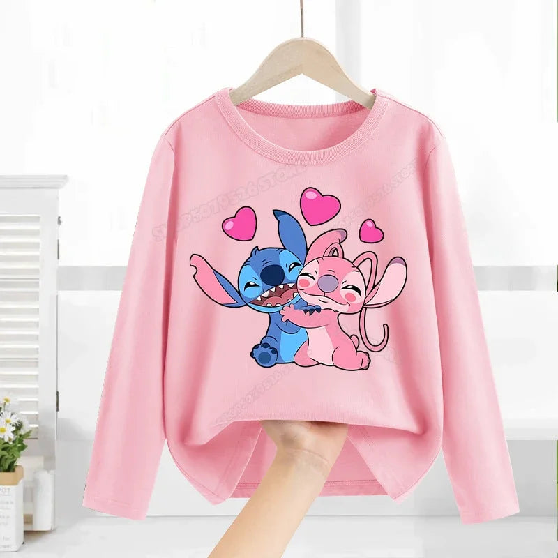 Disney Lilo & point enfants T-shirt coton t-shirts à manches longues manteau de base vêtements de loisirs garçons filles mignon dessin animé hauts enfants vêtements