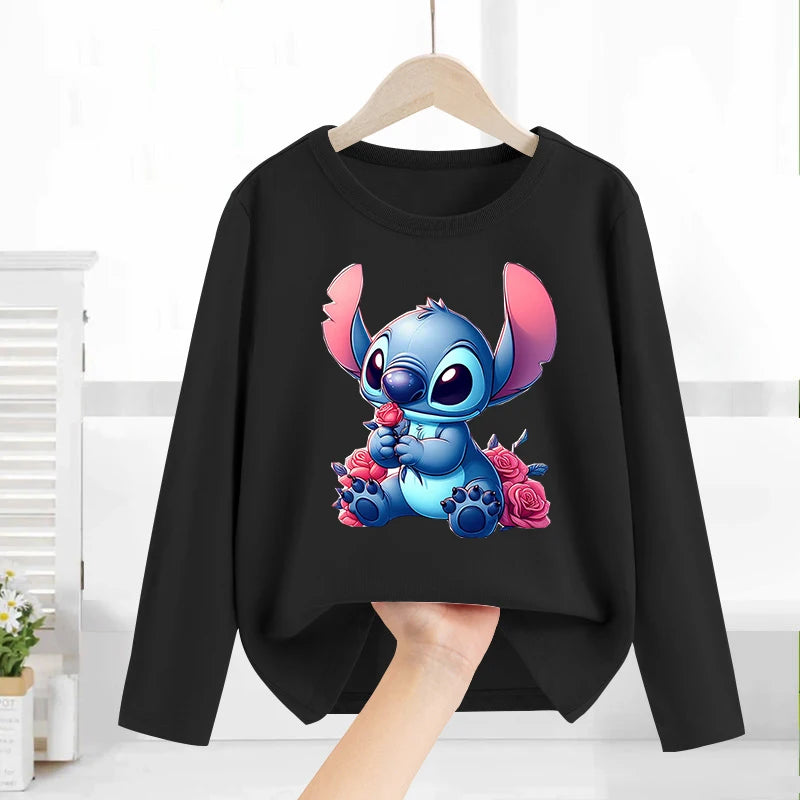 Disney Lilo & point enfants T-shirt coton t-shirts à manches longues manteau de base vêtements de loisirs garçons filles mignon dessin animé hauts enfants vêtements