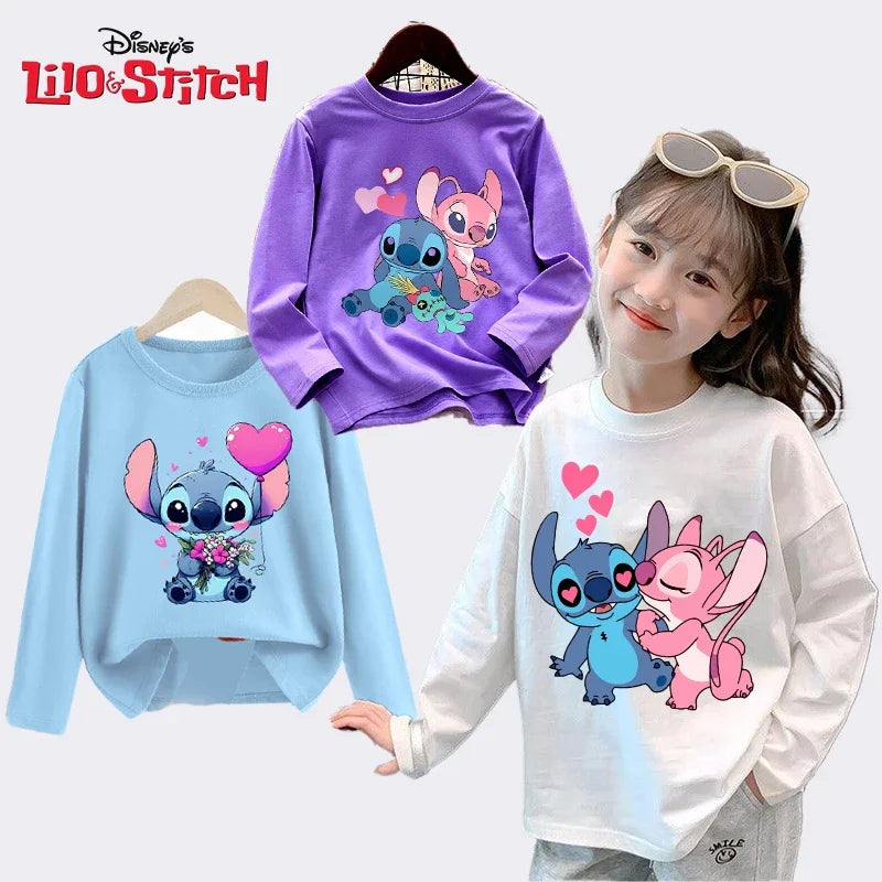 Disney Lilo & point enfants T-shirt coton t-shirts à manches longues manteau de base vêtements de loisirs garçons filles mignon dessin animé hauts enfants vêtements