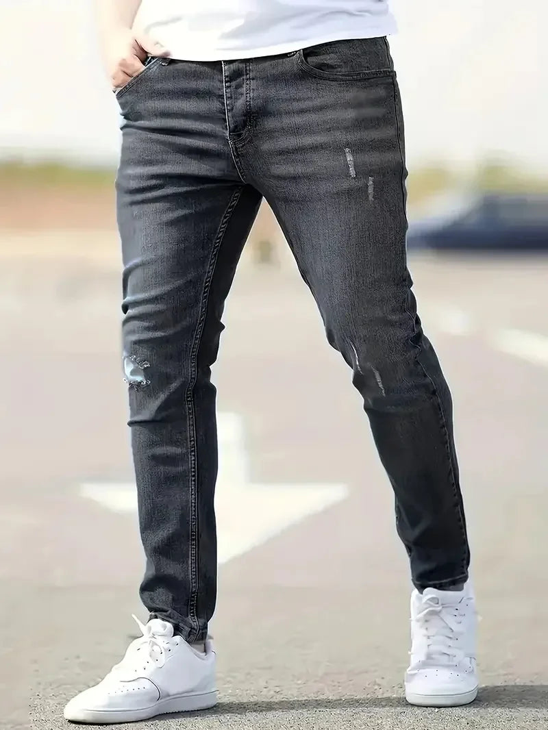 Pantalon rétro extensible pour hommes, jean Slim décontracté, coupe cintrée, en Denim, solide, mode crayon, pantalon droit, vêtements pour hommes