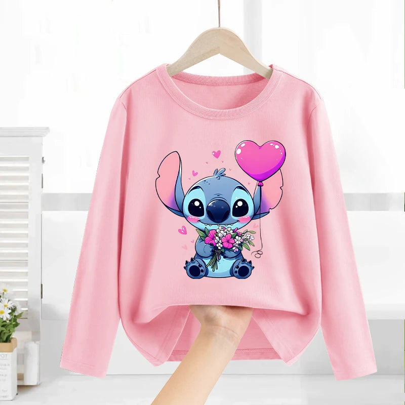 Disney Lilo & point enfants T-shirt coton t-shirts à manches longues manteau de base vêtements de loisirs garçons filles mignon dessin animé hauts enfants vêtements