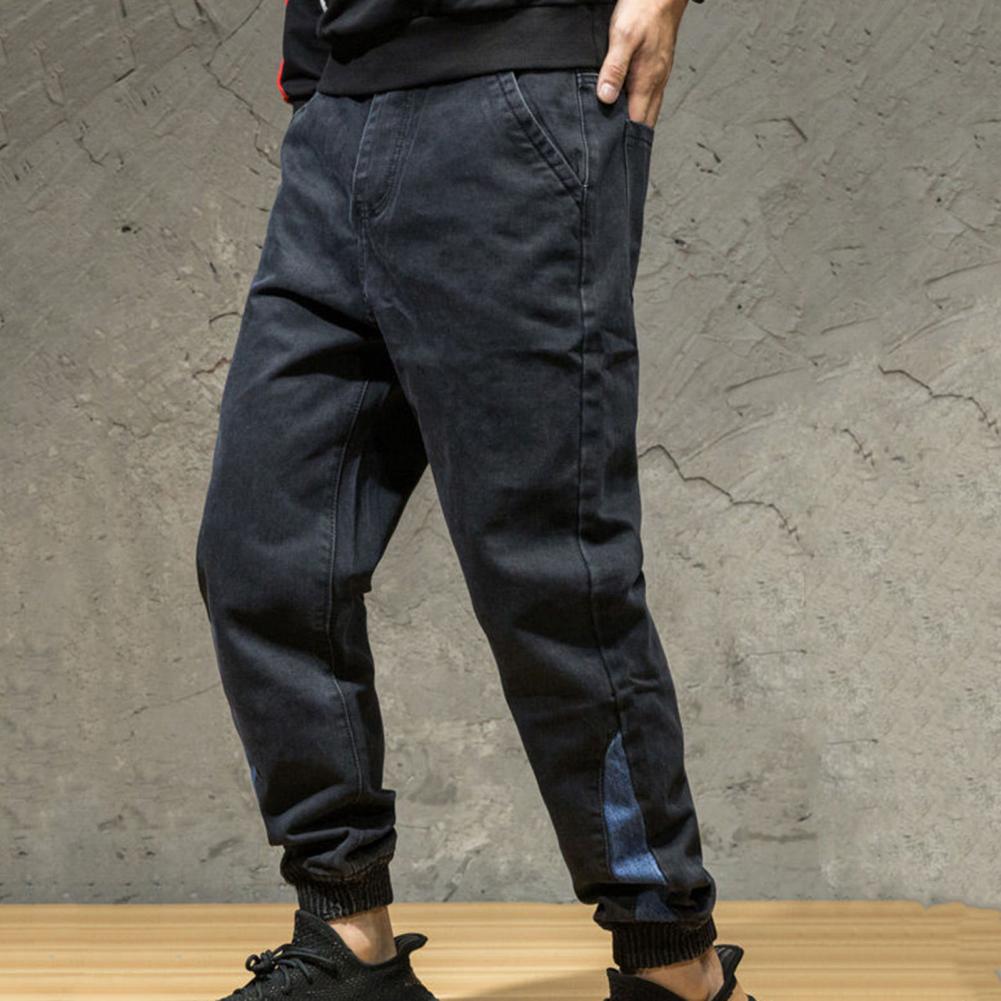 Pantalon en Denim ample hommes jean couleur unie cordon taille sarouel