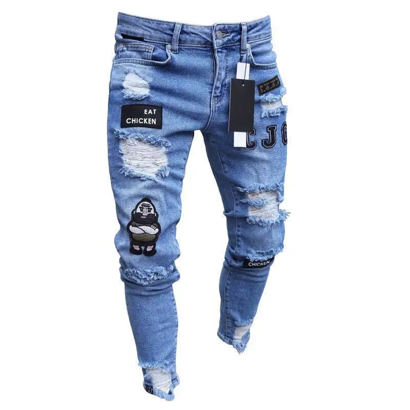 Nouveaux hommes Skinny déchiré jean mode, coupe mince Stretch décontracté Denim