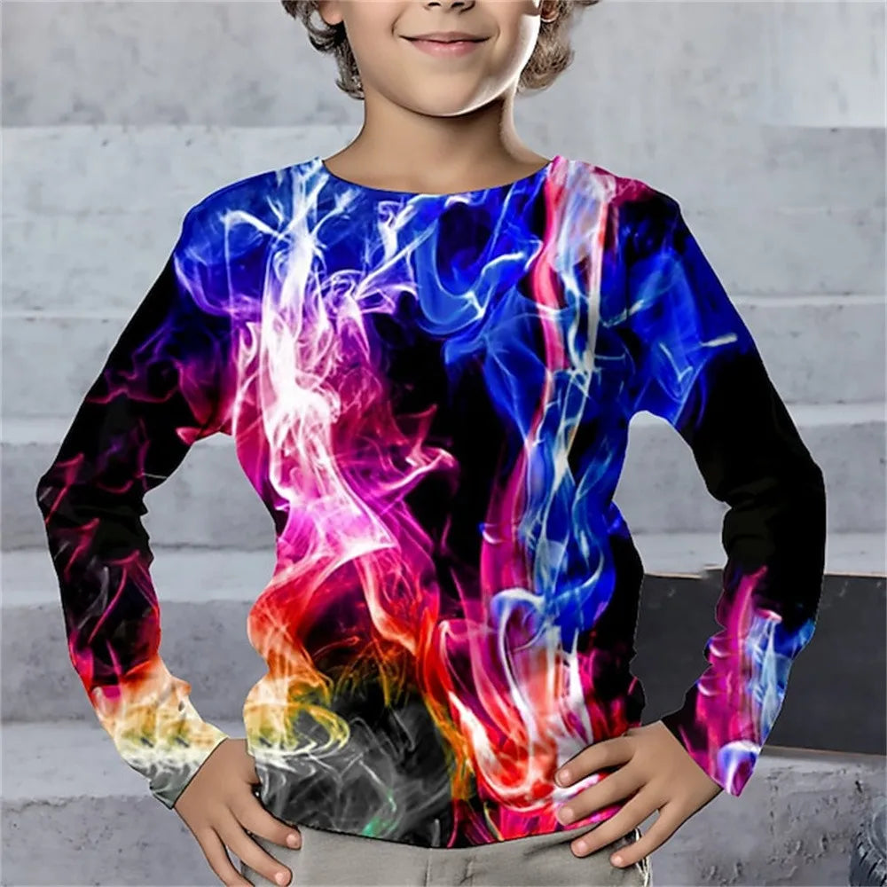T-Shirt à manches longues pour garçon, vêtements une pièce à col rond, imprimé géométrique éclair, vêtements décontractés pour enfants, automne 2025