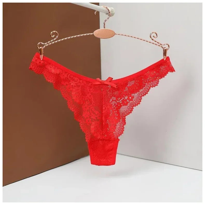 String en dentelle ajouré Sexy pour femmes, sous-vêtements Sexi, couleur unie, culotte de tentation, slip taille haute