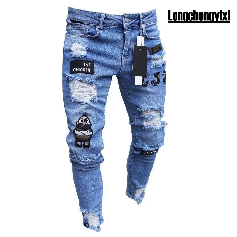 Nouveaux hommes Skinny déchiré jean mode, coupe mince Stretch décontracté Denim