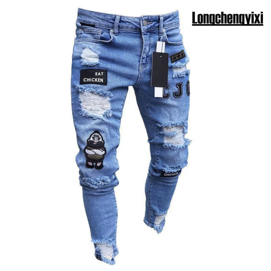 Nouveaux hommes Skinny déchiré jean mode, coupe mince Stretch décontracté Denim