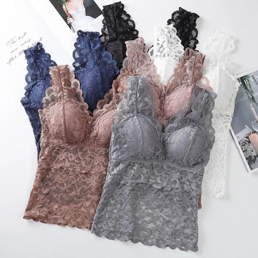 Débardeur Sexy pour femmes, coussinets transparents, soutien-gorge fin, gilet, couture en dentelle douce, sous-vêtements décontractés