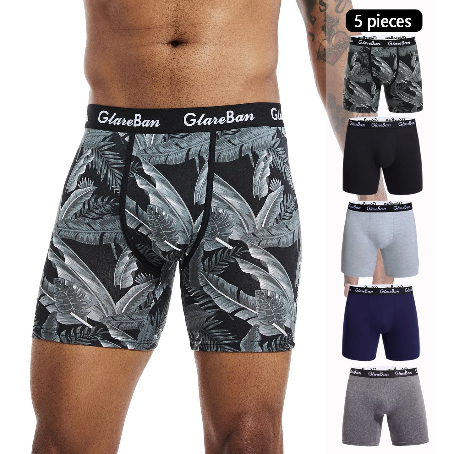 5 pièces ensemble mi-long Boxer Shorts sous-vêtements hommes caleçons pour hommes