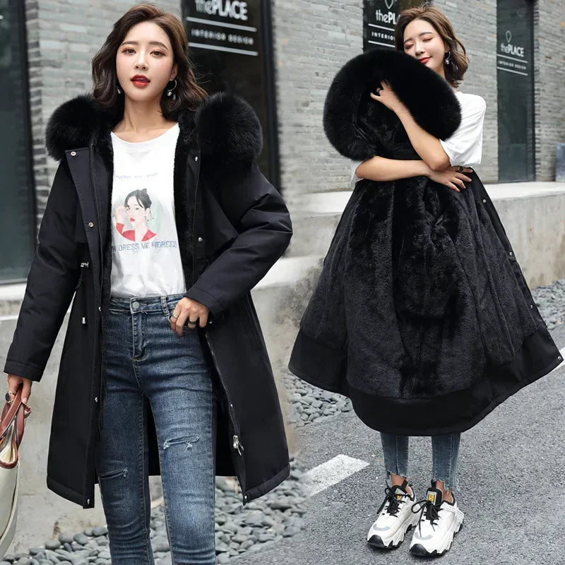 Épais chaud hiver Parkas manteau femmes veste d'hiver doublure de fourrure grande taille 6XL à capuche femme longue Parkas vêtements de neige vêtements rembourrés