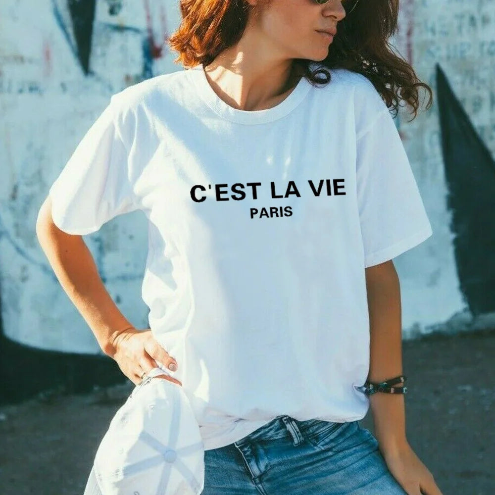 T-Shirts Femme Col Rond Manches Courtes Texte Simple Imprimé Mode D'été Décontracté T-Shirts Femme Hauts Tee