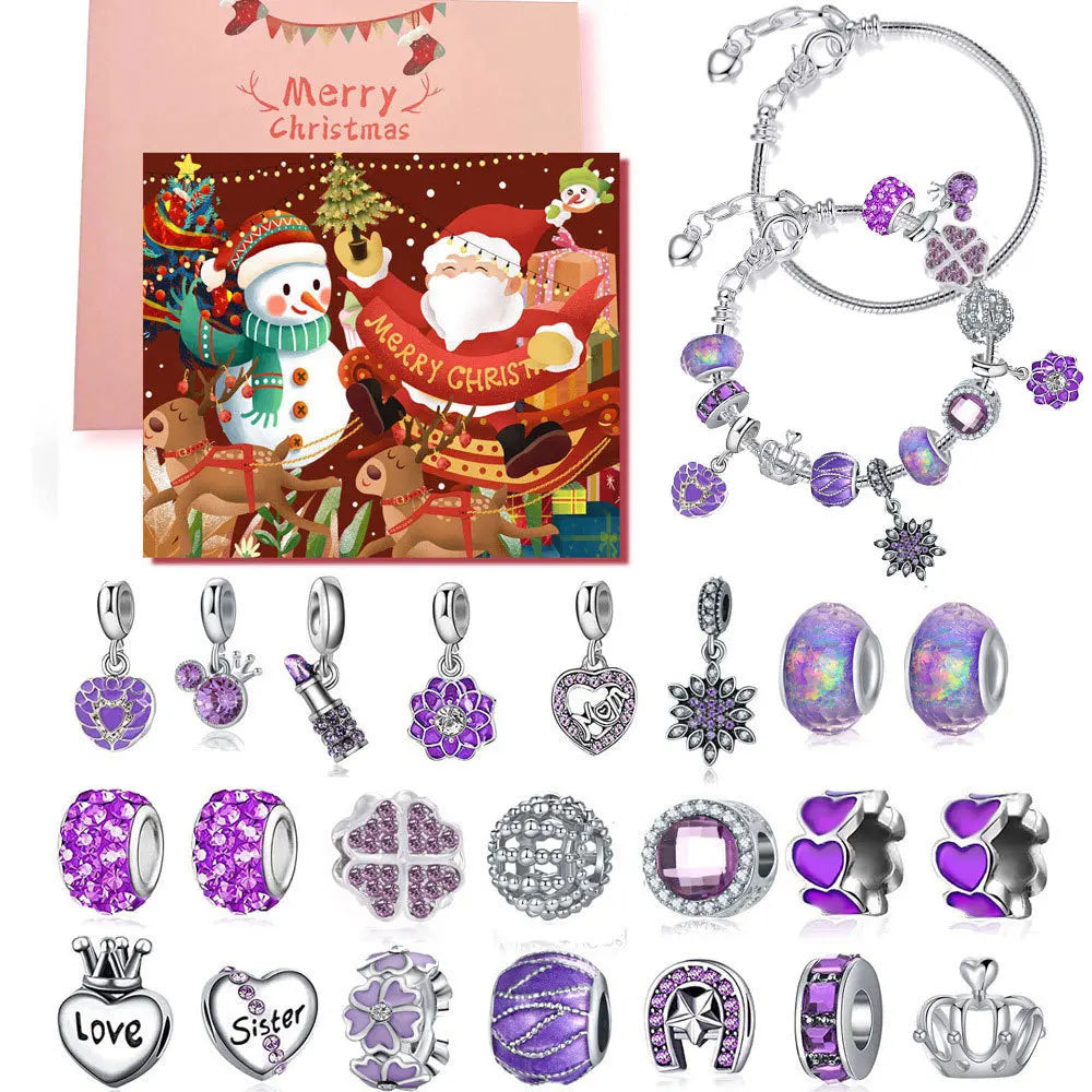 Advent Calendar Jewelry for Women, Christmas Countdown Calendar DIY Charm Bracelets Necklace with Blue Charm Beads, Christmas Surprise Gift
