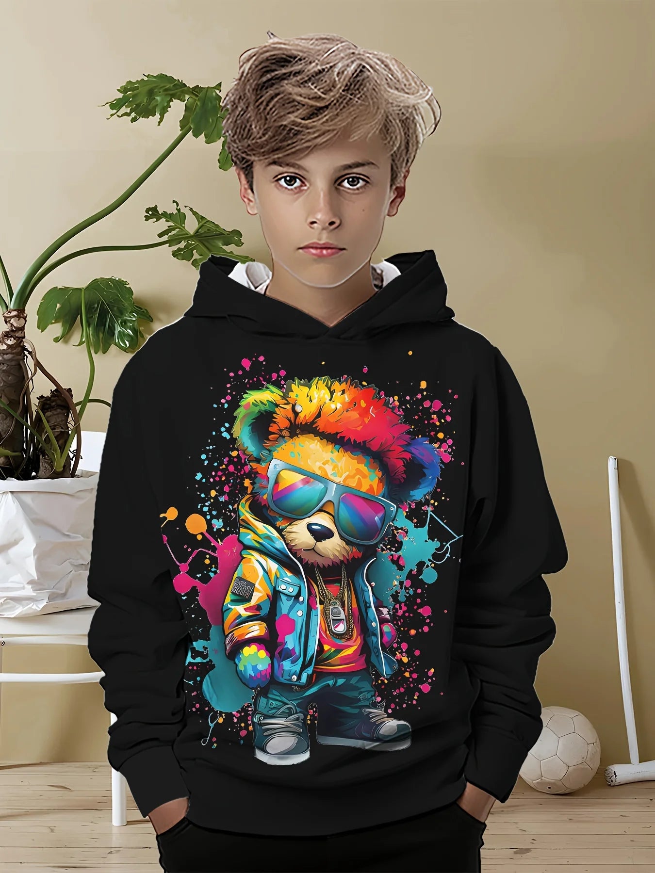 Vêtements pour enfants, sweat à capuche pour garçons, manches longues, imprimé ours Cool, vêtements de printemps et d'automne, à la mode, vêtements d'extérieur