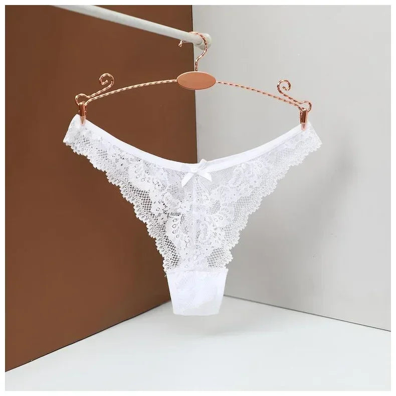 String en dentelle ajouré Sexy pour femmes, sous-vêtements Sexi, couleur unie, culotte de tentation, slip taille haute