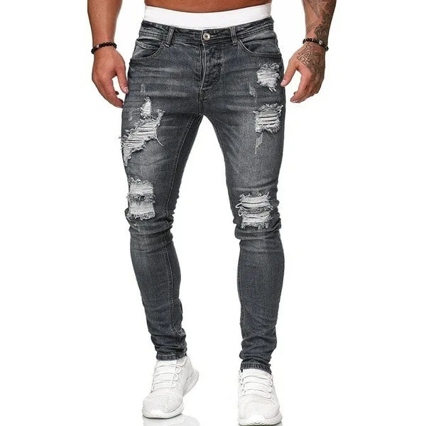 Nouveaux hommes Skinny déchiré jean mode, coupe mince Stretch décontracté Denim