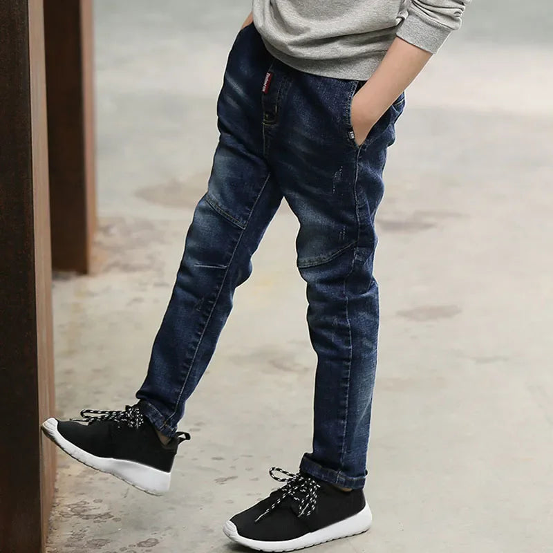 DIIMUU 4-11 ans garçons vêtements Slim droit jean jeunes pantalons enfants bébé enfants Denim vêtements pantalon taille élastique bas