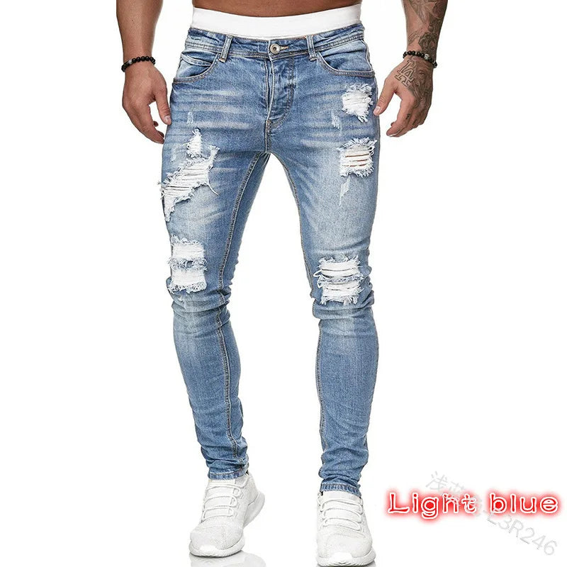 Nouveaux hommes Skinny déchiré jean mode, coupe mince Stretch décontracté Denim