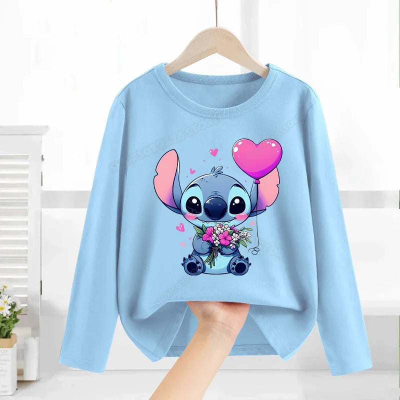 Disney Lilo & point enfants T-shirt coton t-shirts à manches longues manteau de base vêtements de loisirs garçons filles mignon dessin animé hauts enfants vêtements