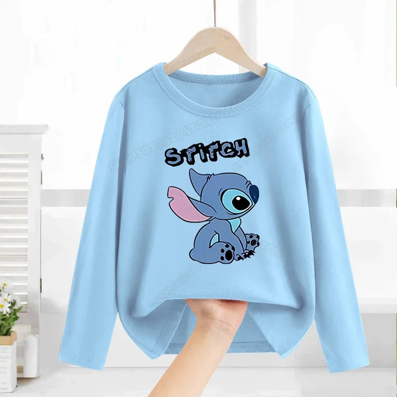 Disney Lilo & point enfants T-shirt coton t-shirts à manches longues manteau de base vêtements de loisirs garçons filles mignon dessin animé hauts enfants vêtements