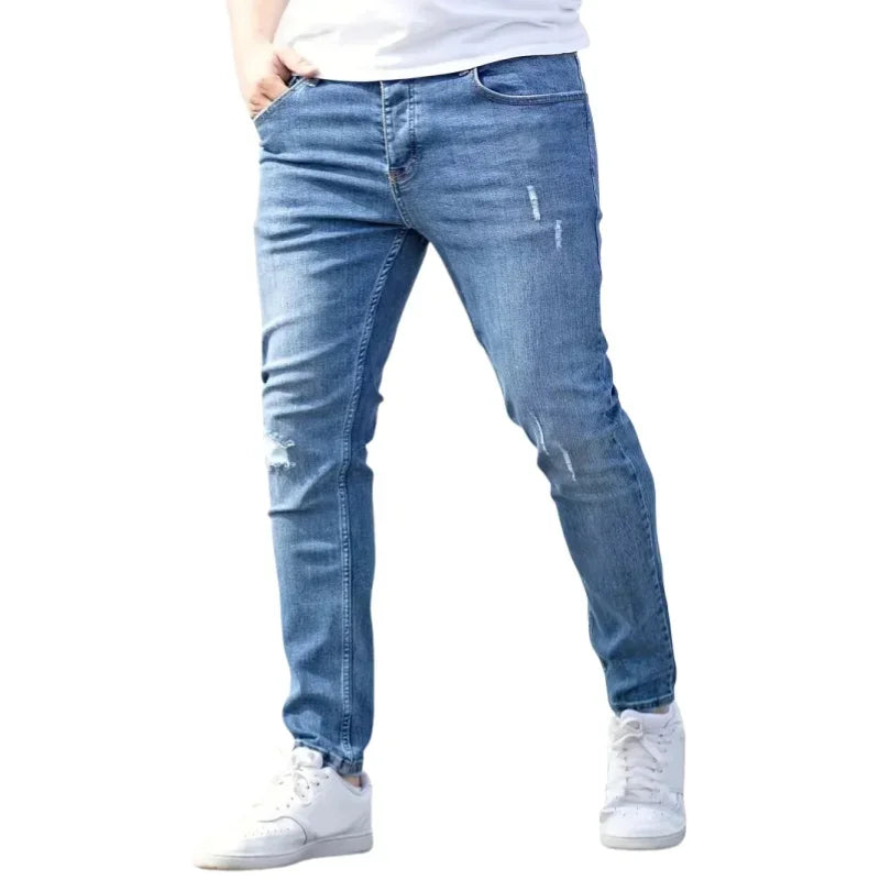 Pantalon rétro extensible pour hommes, jean Slim décontracté, coupe cintrée, en Denim, solide, mode crayon, pantalon droit, vêtements pour hommes