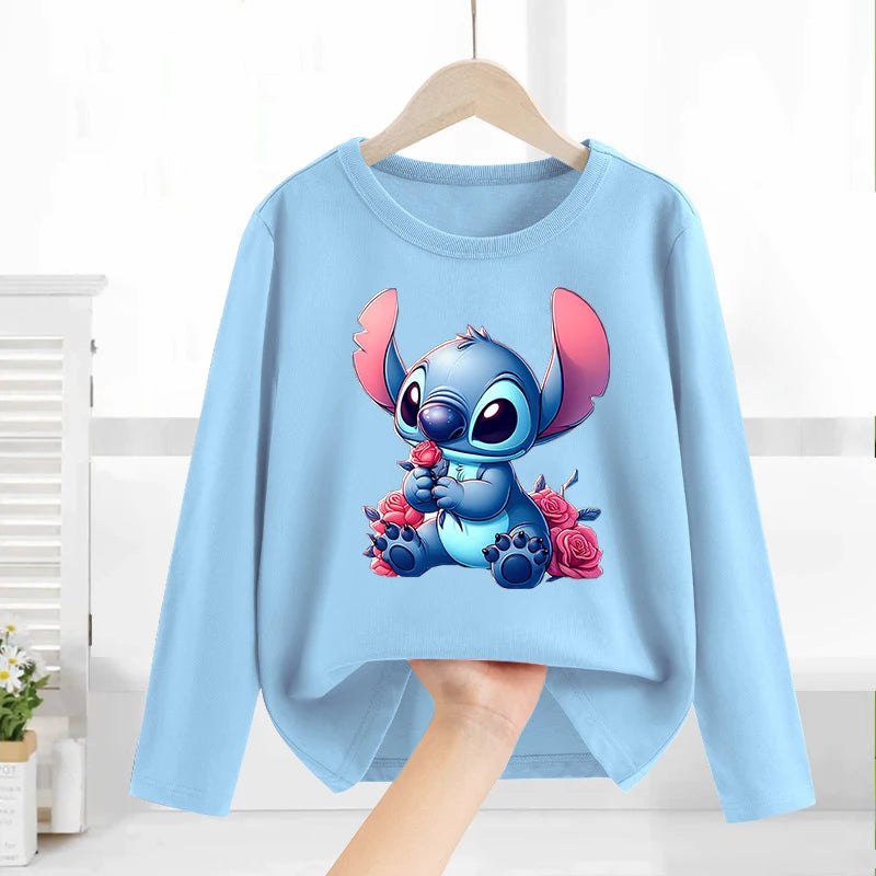 Disney Lilo & point enfants T-shirt coton t-shirts à manches longues manteau de base vêtements de loisirs garçons filles mignon dessin animé hauts enfants vêtements