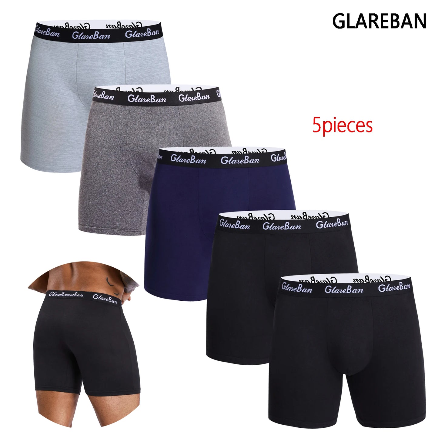 5 pièces ensemble mi-long Boxer Shorts sous-vêtements hommes caleçons pour hommes