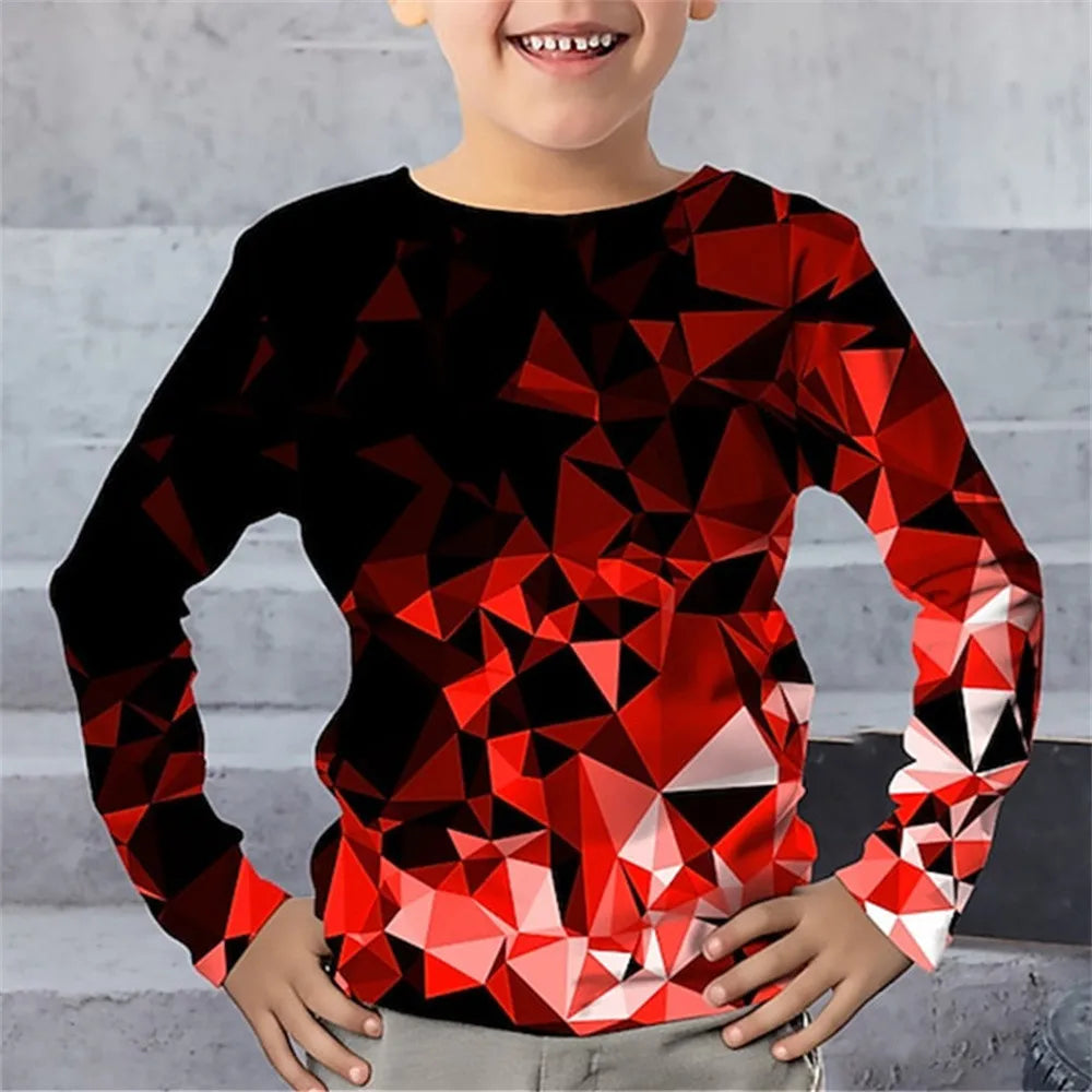 T-Shirt à manches longues pour garçon, vêtements une pièce à col rond, imprimé géométrique éclair, vêtements décontractés pour enfants, automne 2025