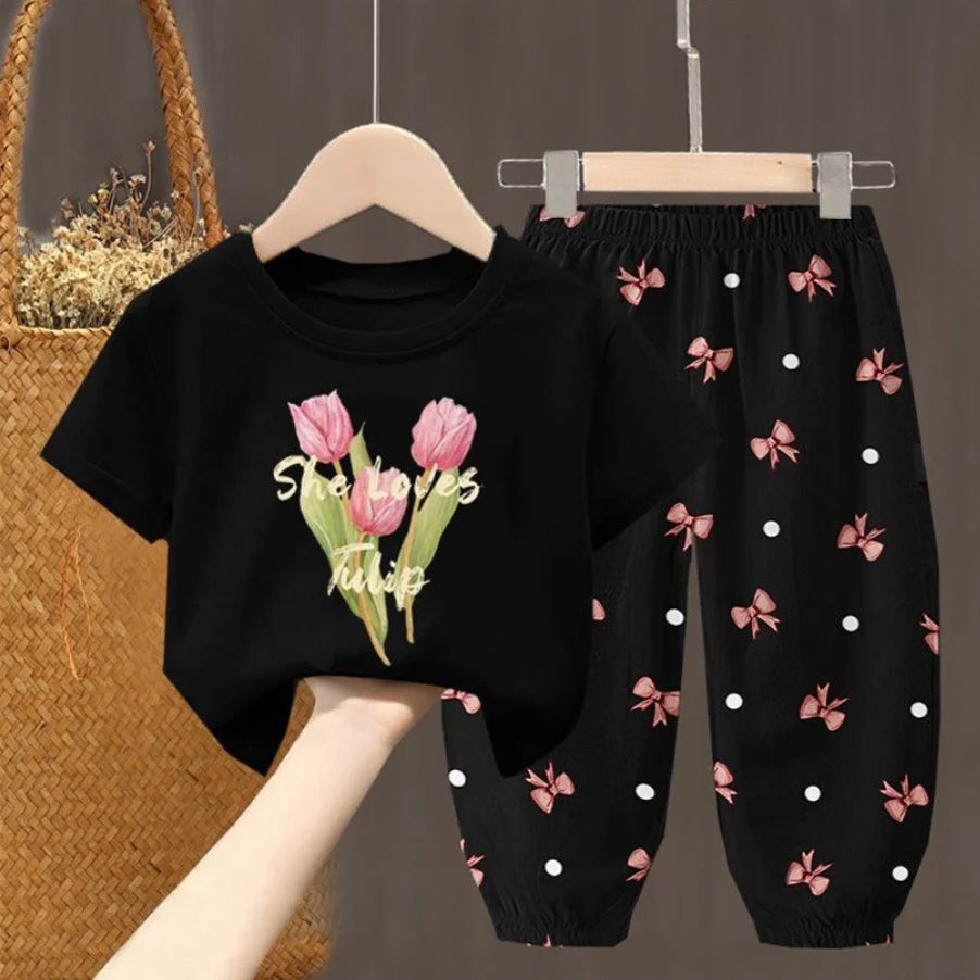 Ensembles d'été vêtements pour enfants filles enfants en bas âge vêtements mignon mode T-shirt haut pantalon 2 pièces bébé fille vêtements