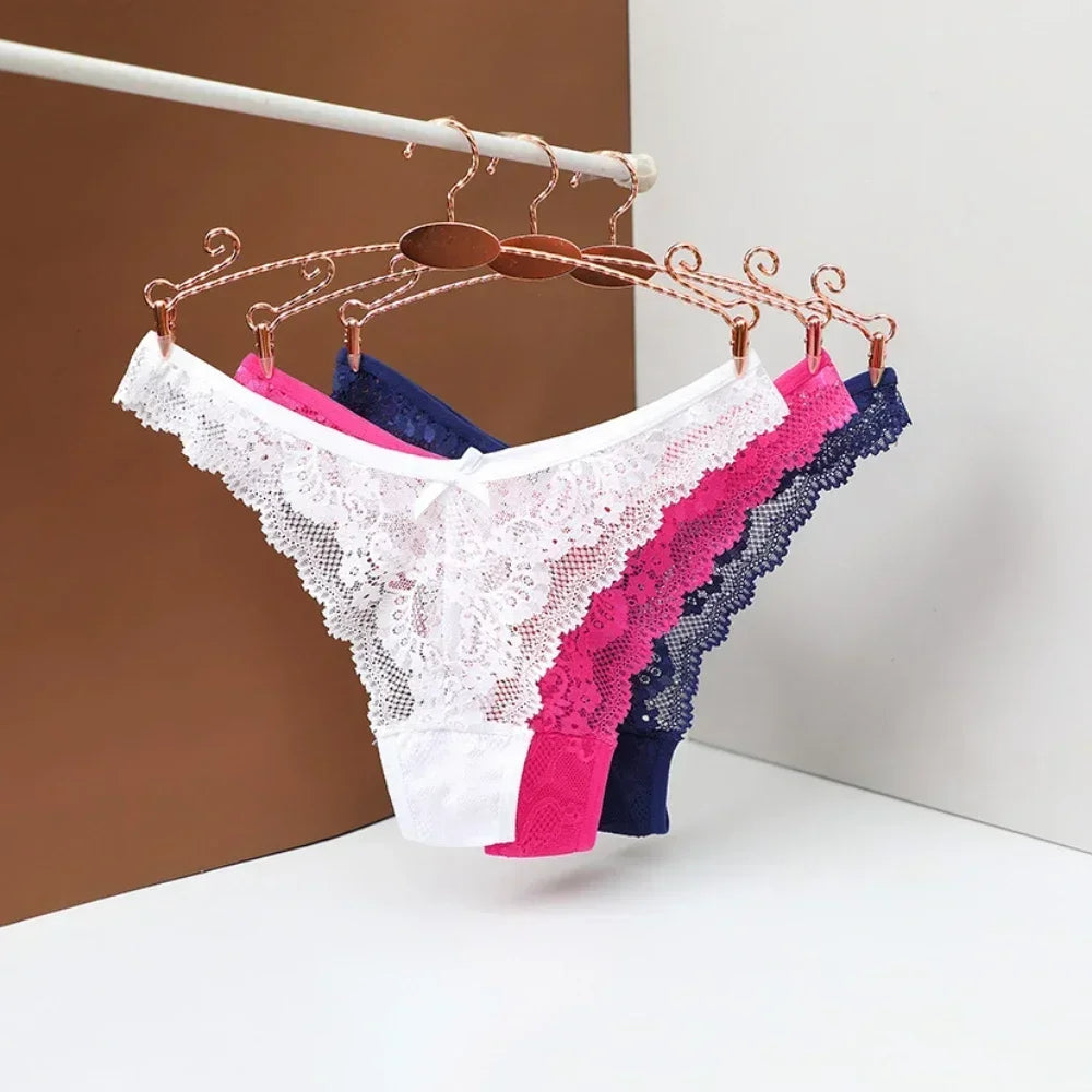 String en dentelle ajouré Sexy pour femmes, sous-vêtements Sexi, couleur unie, culotte de tentation, slip taille haute