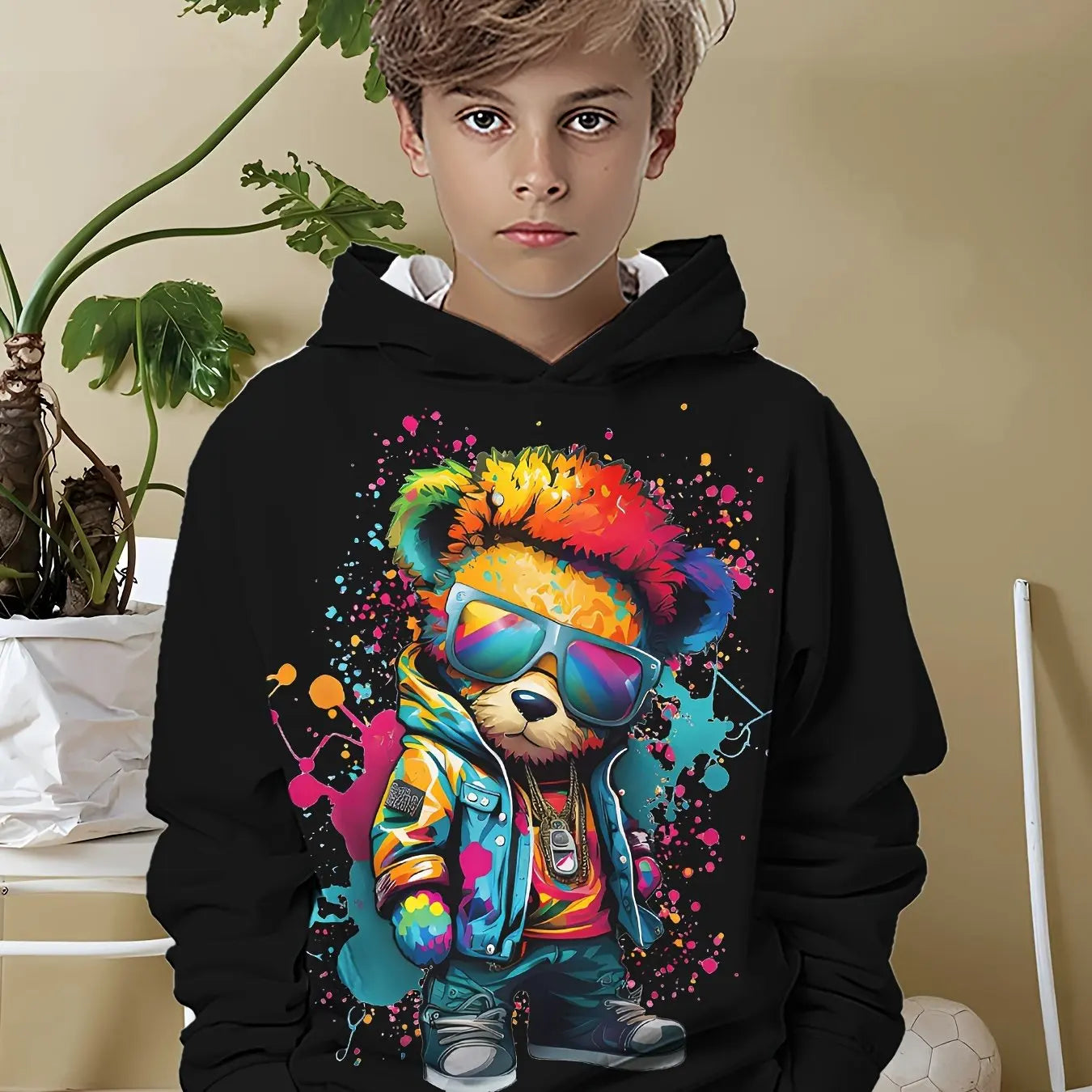 Vêtements pour enfants, sweat à capuche pour garçons, manches longues, imprimé ours Cool, vêtements de printemps et d'automne, à la mode, vêtements d'extérieur