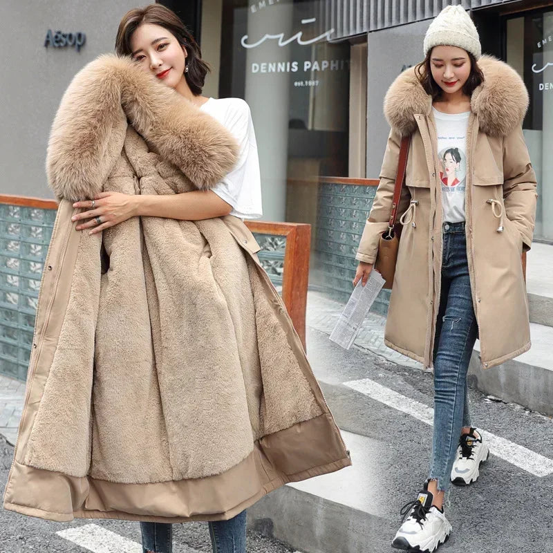 Épais chaud hiver Parkas manteau femmes veste d'hiver doublure de fourrure grande taille 6XL à capuche femme longue Parkas vêtements de neige vêtements rembourrés