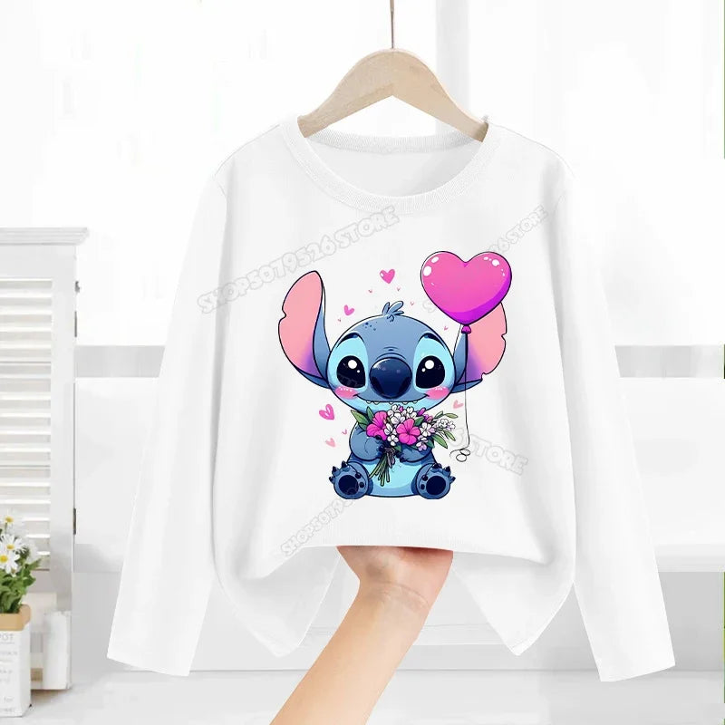 Disney Lilo & point enfants T-shirt coton t-shirts à manches longues manteau de base vêtements de loisirs garçons filles mignon dessin animé hauts enfants vêtements