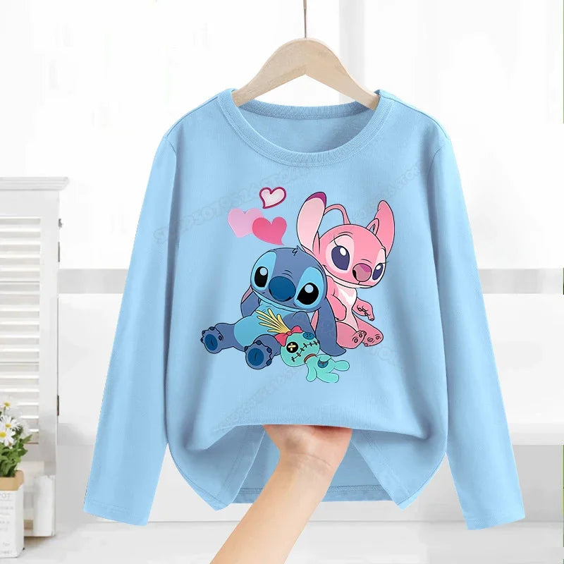 Disney Lilo & point enfants T-shirt coton t-shirts à manches longues manteau de base vêtements de loisirs garçons filles mignon dessin animé hauts enfants vêtements