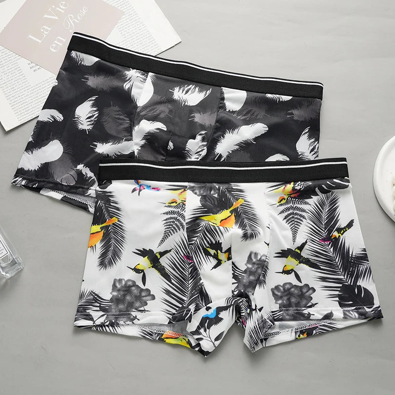 Boxer imprimé pour hommes, short en soie glacée, sous-vêtements Sexy sans couture, culotte Ultra-fine et respirante